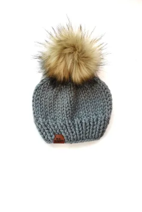 0-3 month Baby Solid Knit Pom Hat | Slate Gray