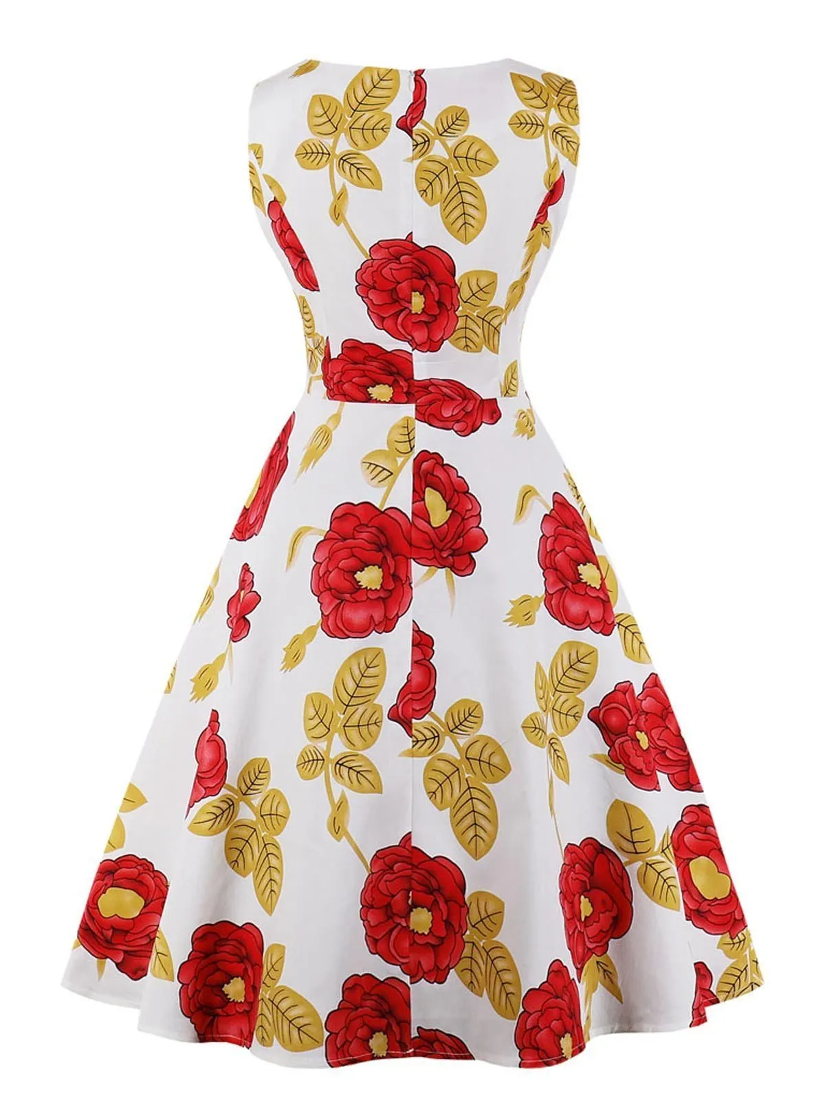 1950s Floral Polka Dot Swing Dress