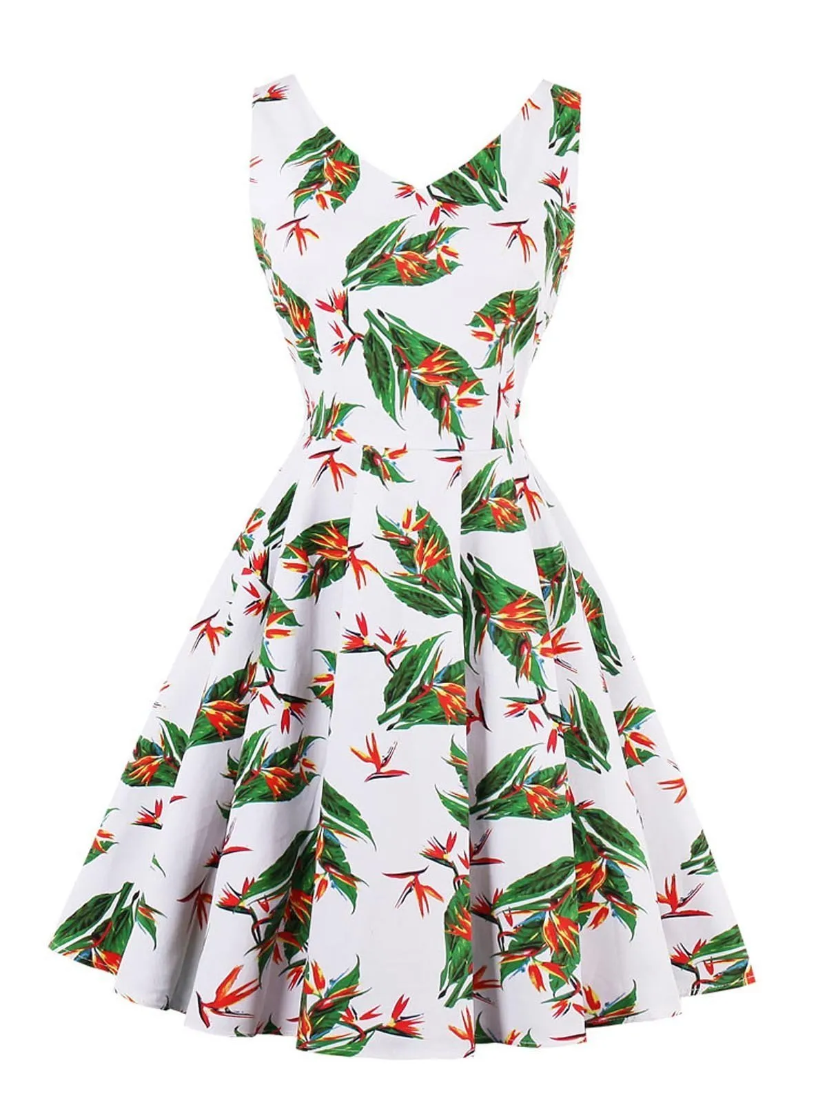 1950s Floral Print Sleeveless Dress