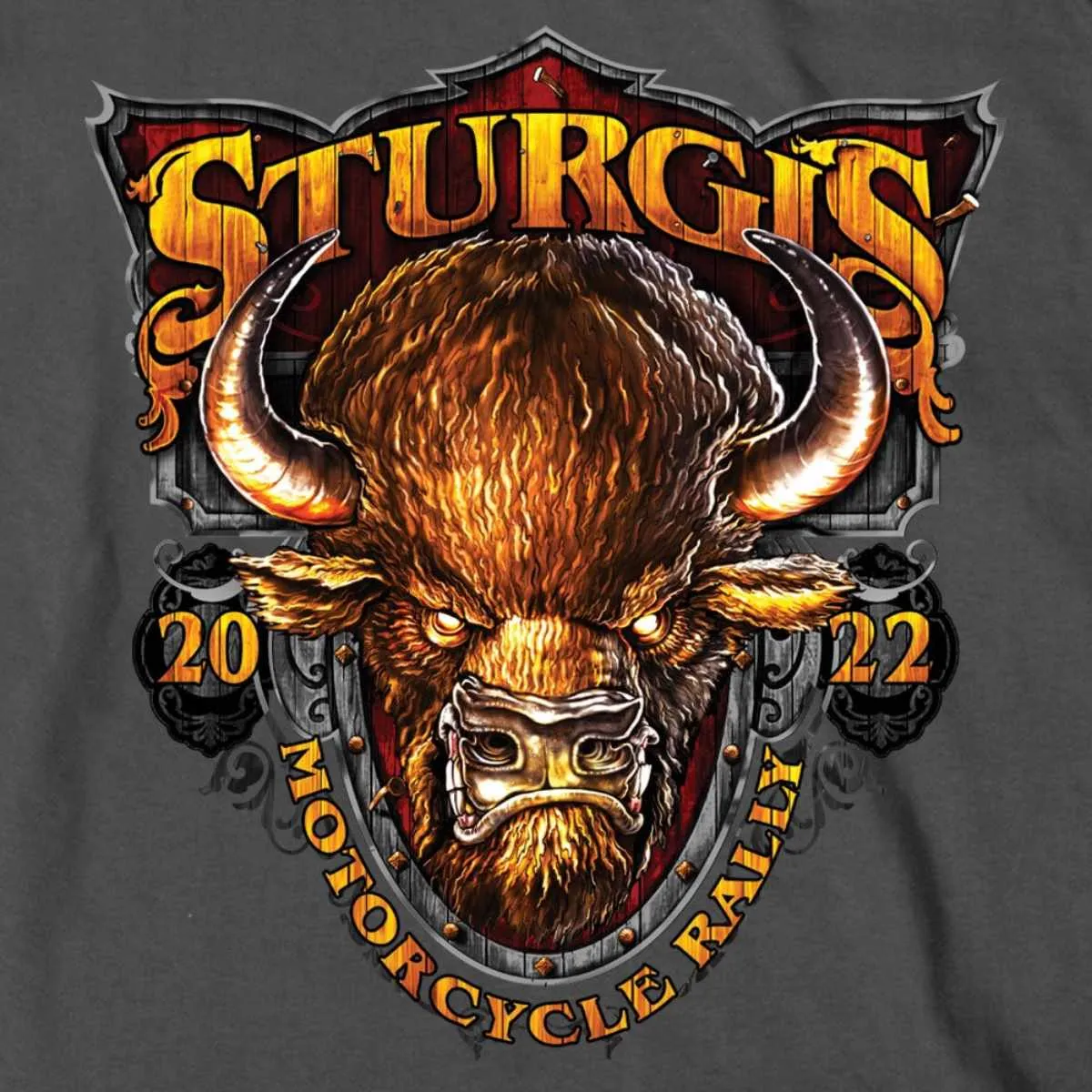 2022 Sturgis Motorcycle Rally SPB1007 Crazy Buffalo Men's Charcoal T-Shirt