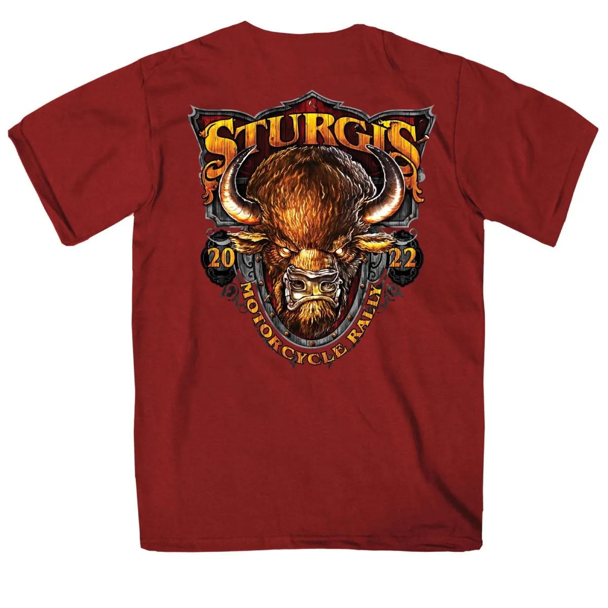 2022 Sturgis Motorcycle Rally SPB1008 Crazy Buffalo Men's Cardinal T Shirt