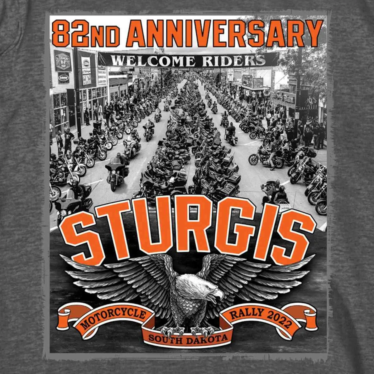 2022 Sturgis Motorcycle Rally SPB1023 Men’s Main Street Photo Heather Charcoal T-Shirt