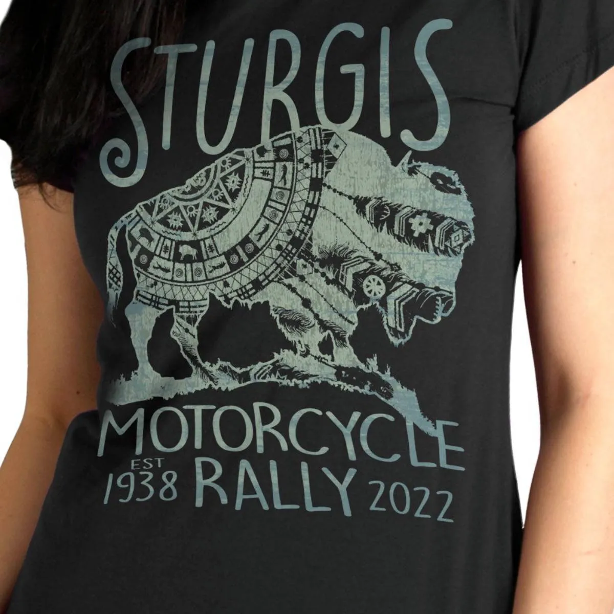 2022 Sturgis Motorcycle Rally SPL1789 Ladies Black Buffalo T-Shirt