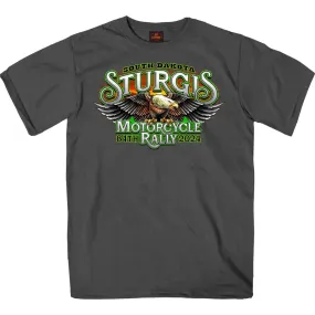 2024 Sturgis #1 Men's Design Eagle & Skull Charcoal Motorcycle Rally T-Shirt SPB1137