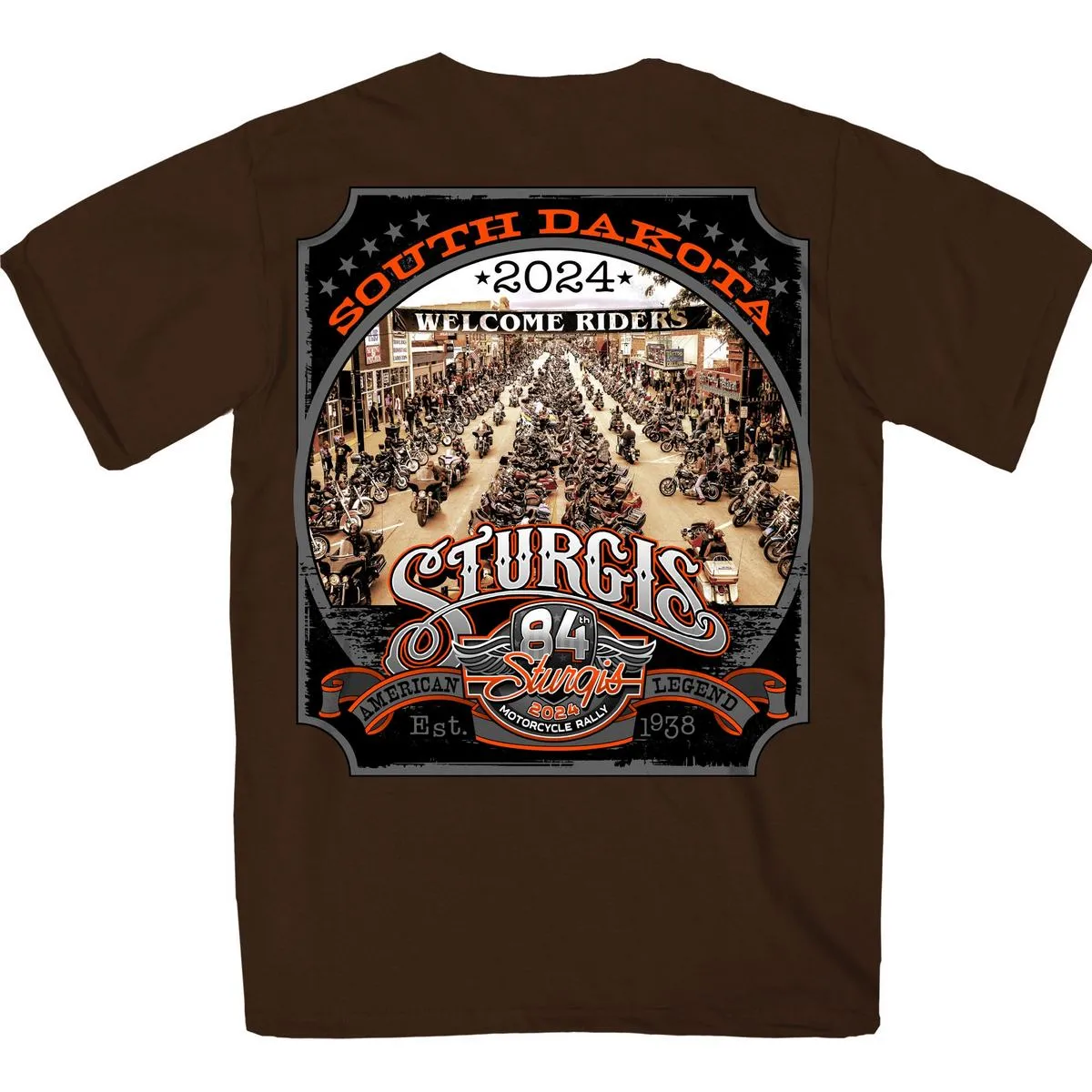 2024 Sturgis Men's Main Street Brown Motorcycle Rally T-Shirt SPB1119