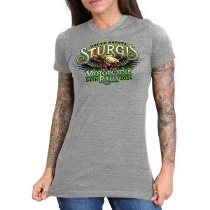 2024 Sturgis Women's #1 Design Eagle & Skull Heather Gray Motorcycle Rally T-Shirt SPL1887