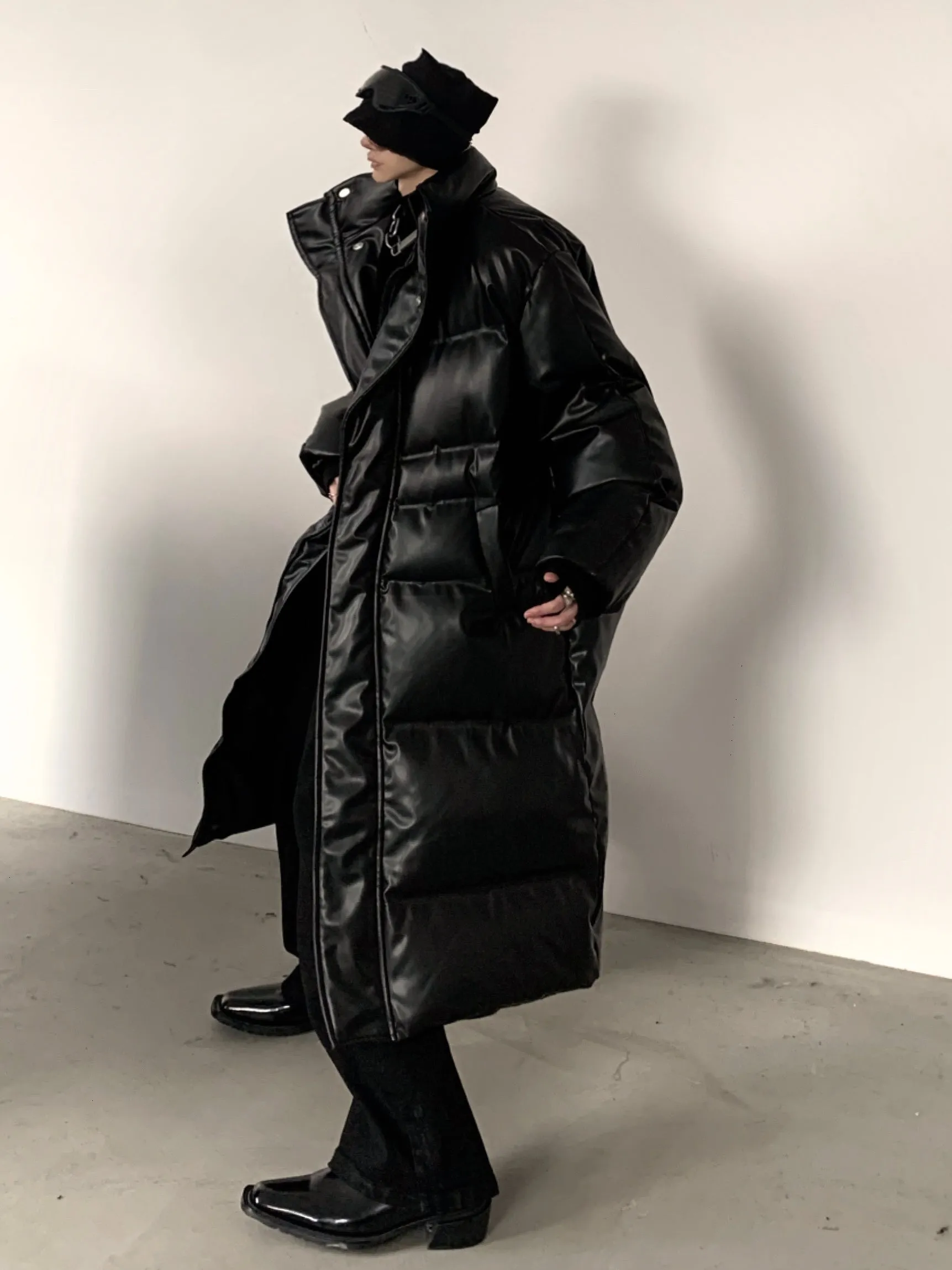 【23s December.】PU Leather Black Mid-length Coat