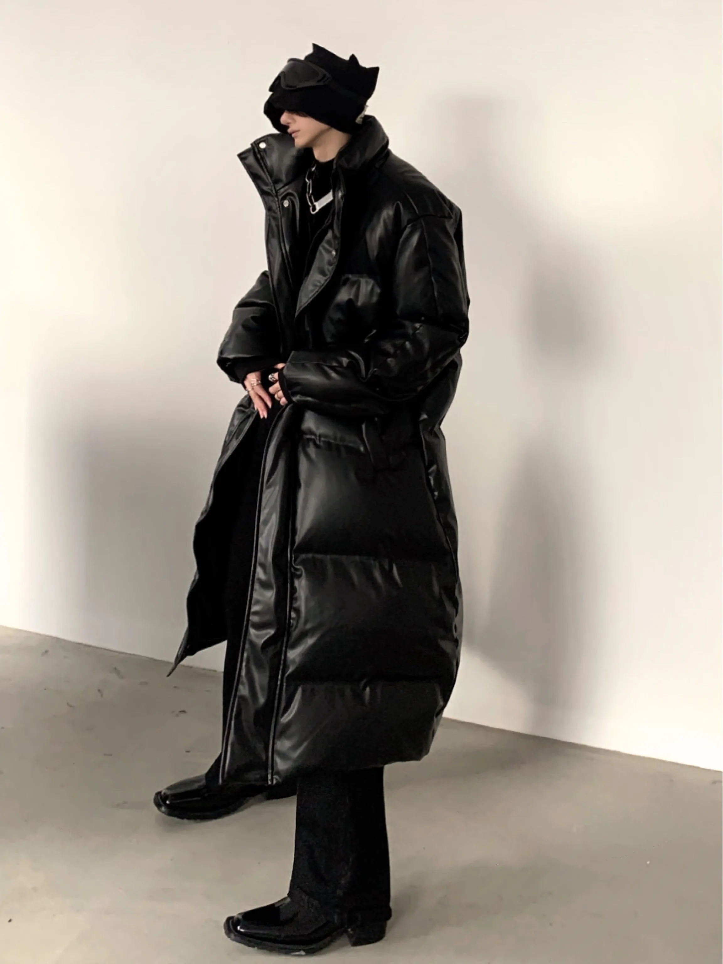 【23s December.】PU Leather Black Mid-length Coat