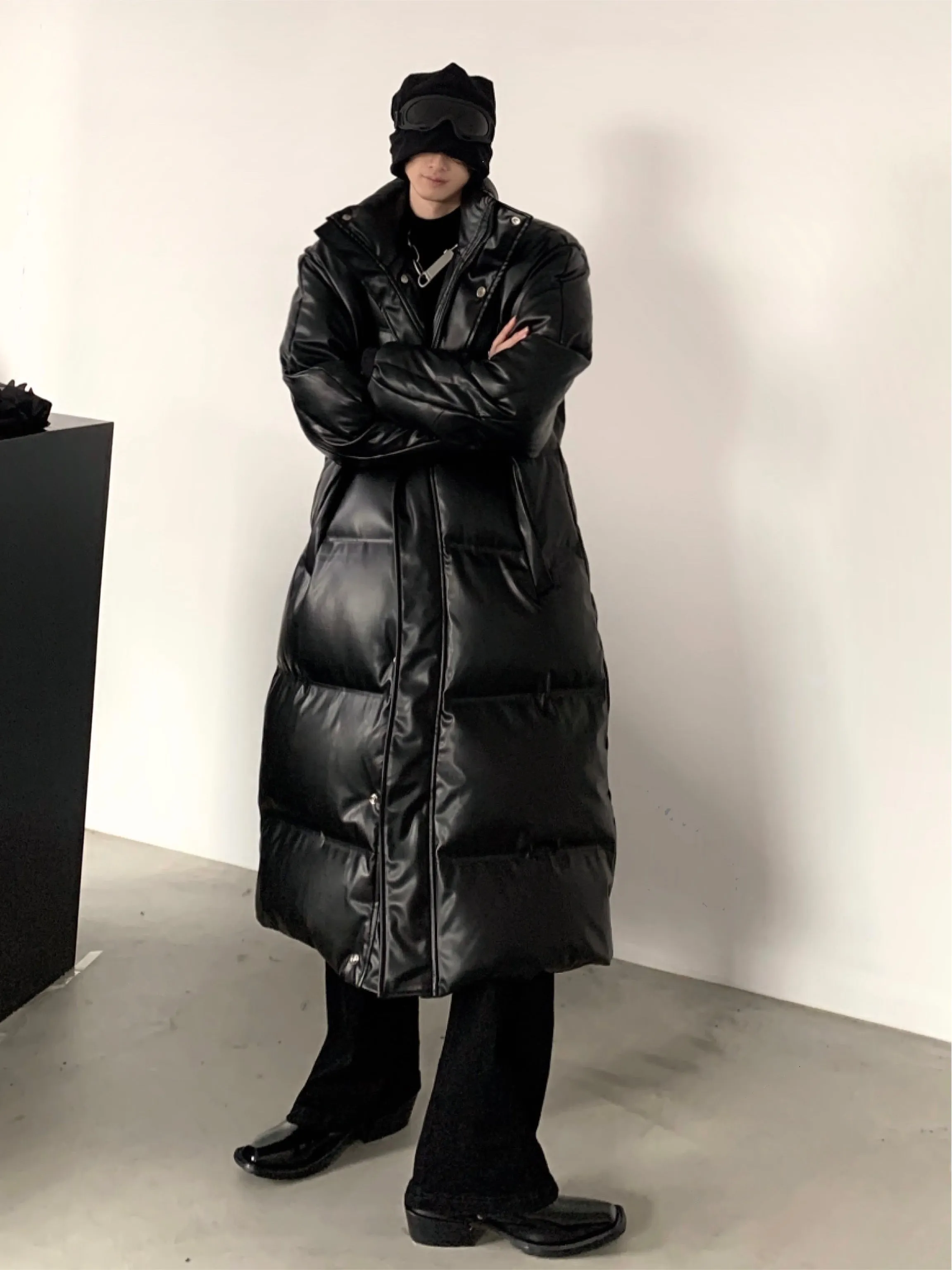 【23s December.】PU Leather Black Mid-length Coat