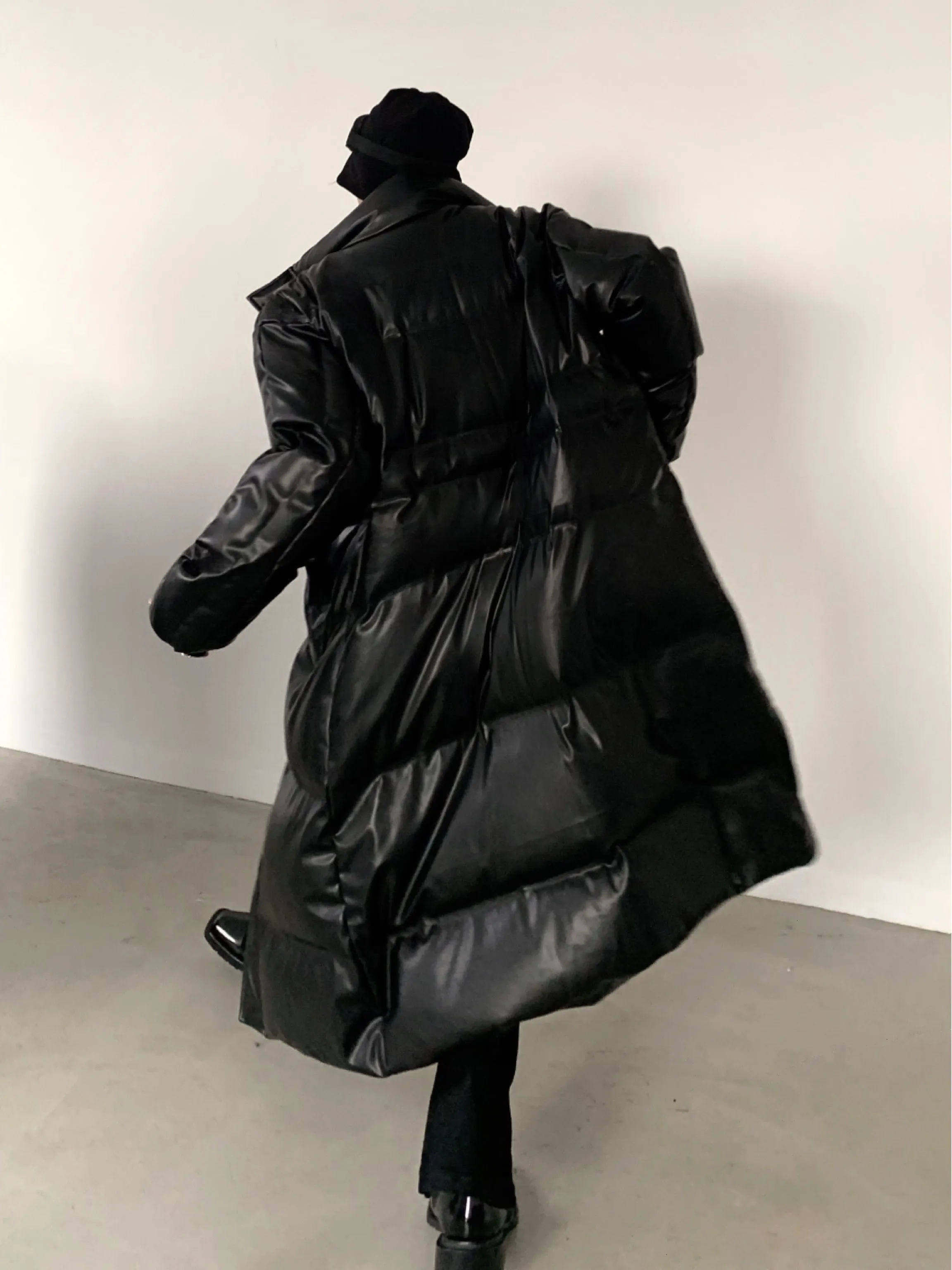 【23s December.】PU Leather Black Mid-length Coat