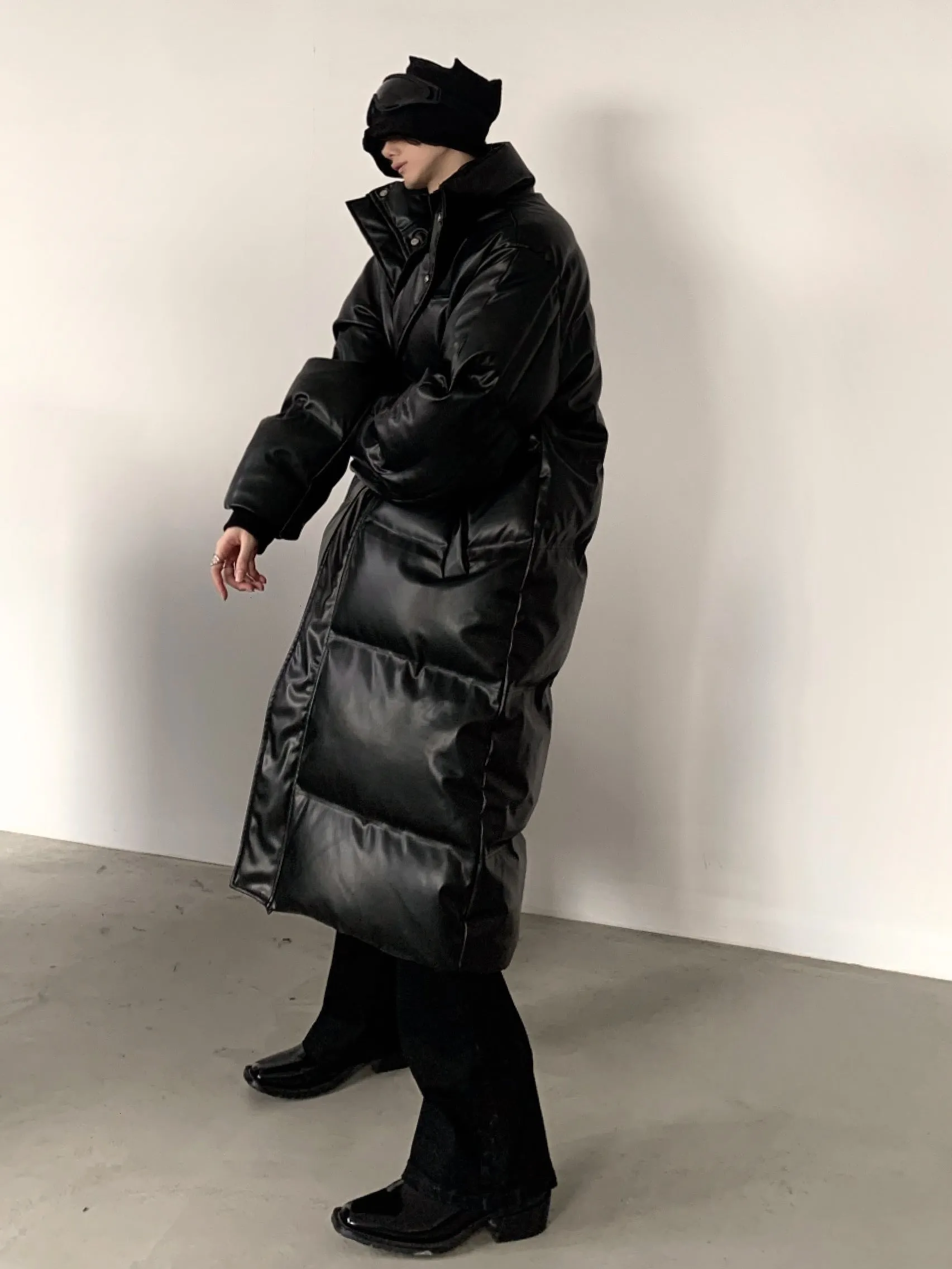 【23s December.】PU Leather Black Mid-length Coat