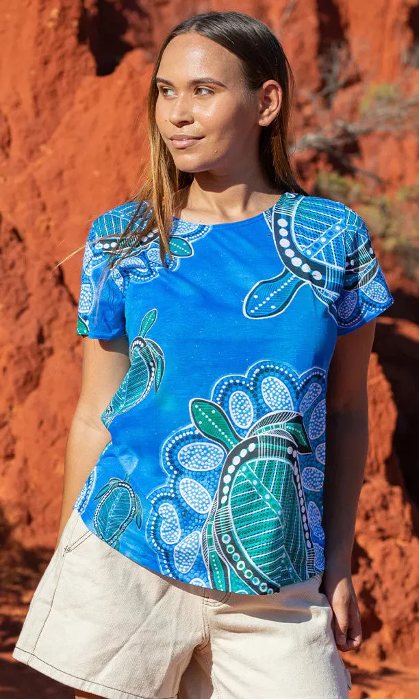 Aboriginal Art Fashion Top Ocean Turtle