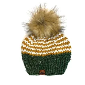 Adult Zig Zag Knit Hat | Mustard Yellow   Green   Off White