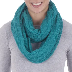 Alpaca Blend Knit Infinity Scarf in Teal from Peru - Fashionable Andes in Teal | NOVICA