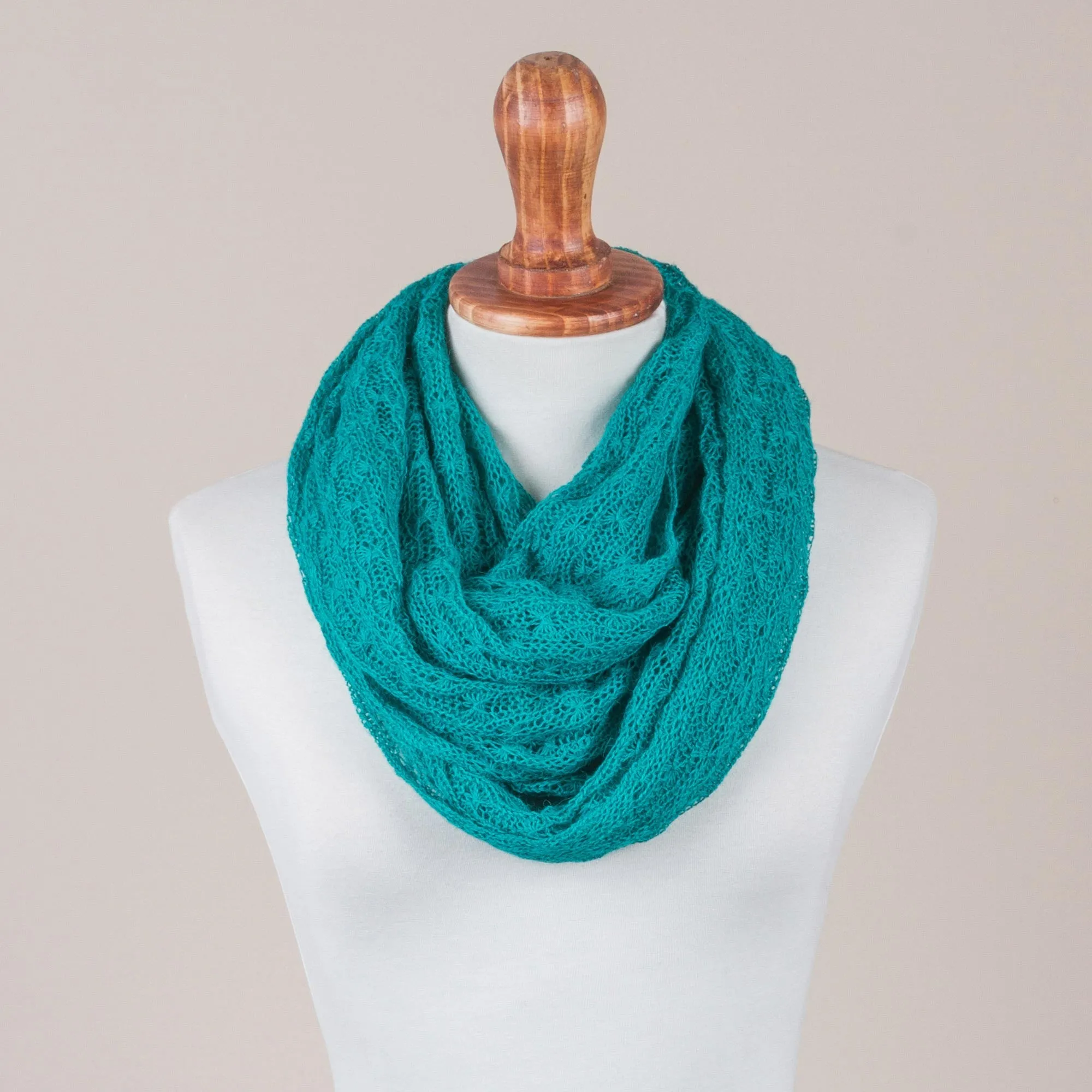 Alpaca Blend Knit Infinity Scarf in Teal from Peru - Fashionable Andes in Teal | NOVICA