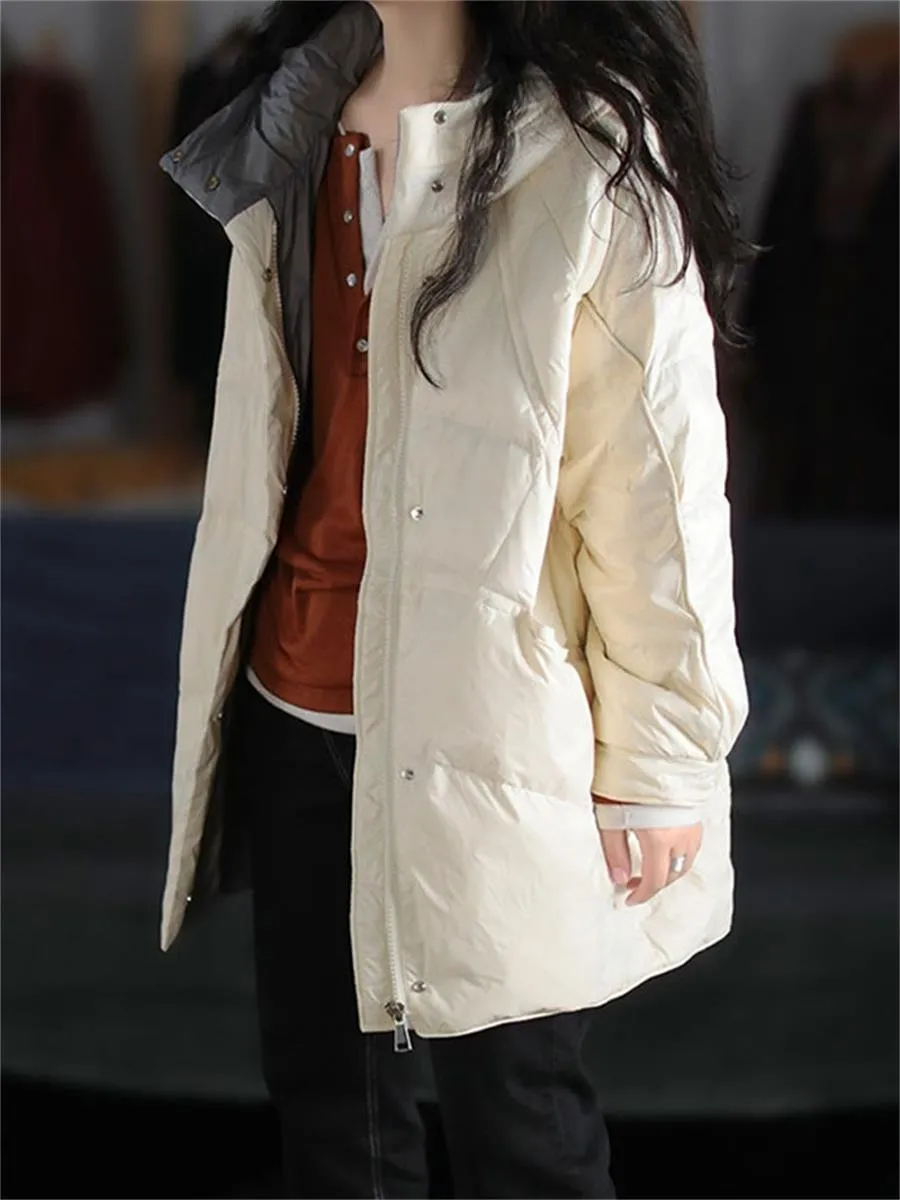 Autumn And Winter Down And Warm Solid Color Hooded Women'S Coat