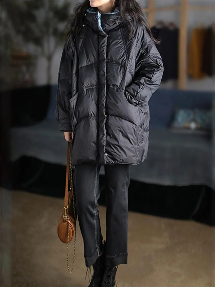 Autumn And Winter Down And Warm Solid Color Hooded Women'S Coat