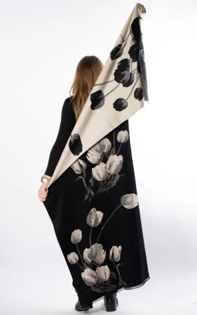 Autumn Winter Scarf | Tulips | Black & Cream