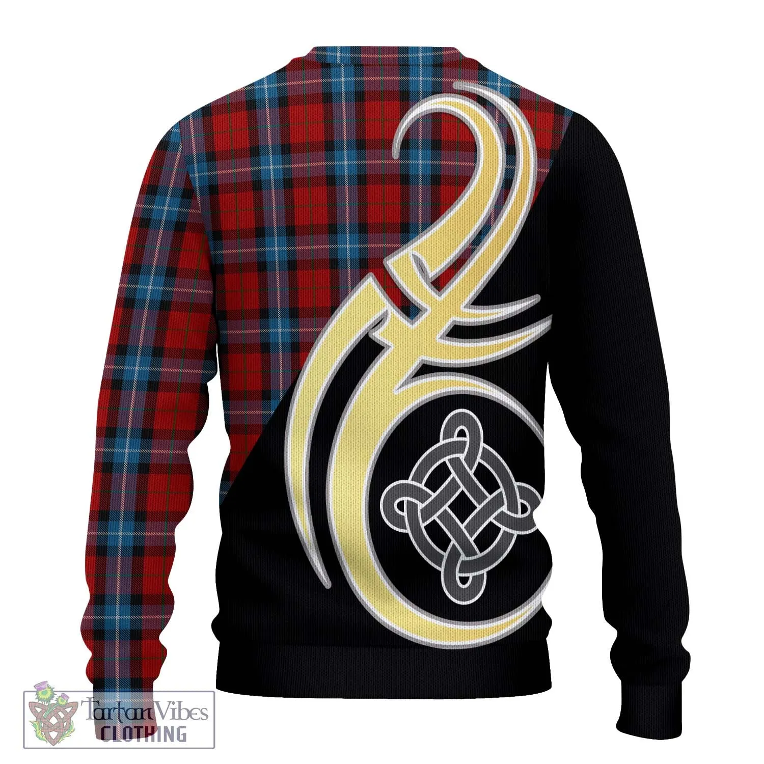 Baillie of Polkemmet Red Tartan Ugly Sweater with Family Crest and Celtic Symbol Style