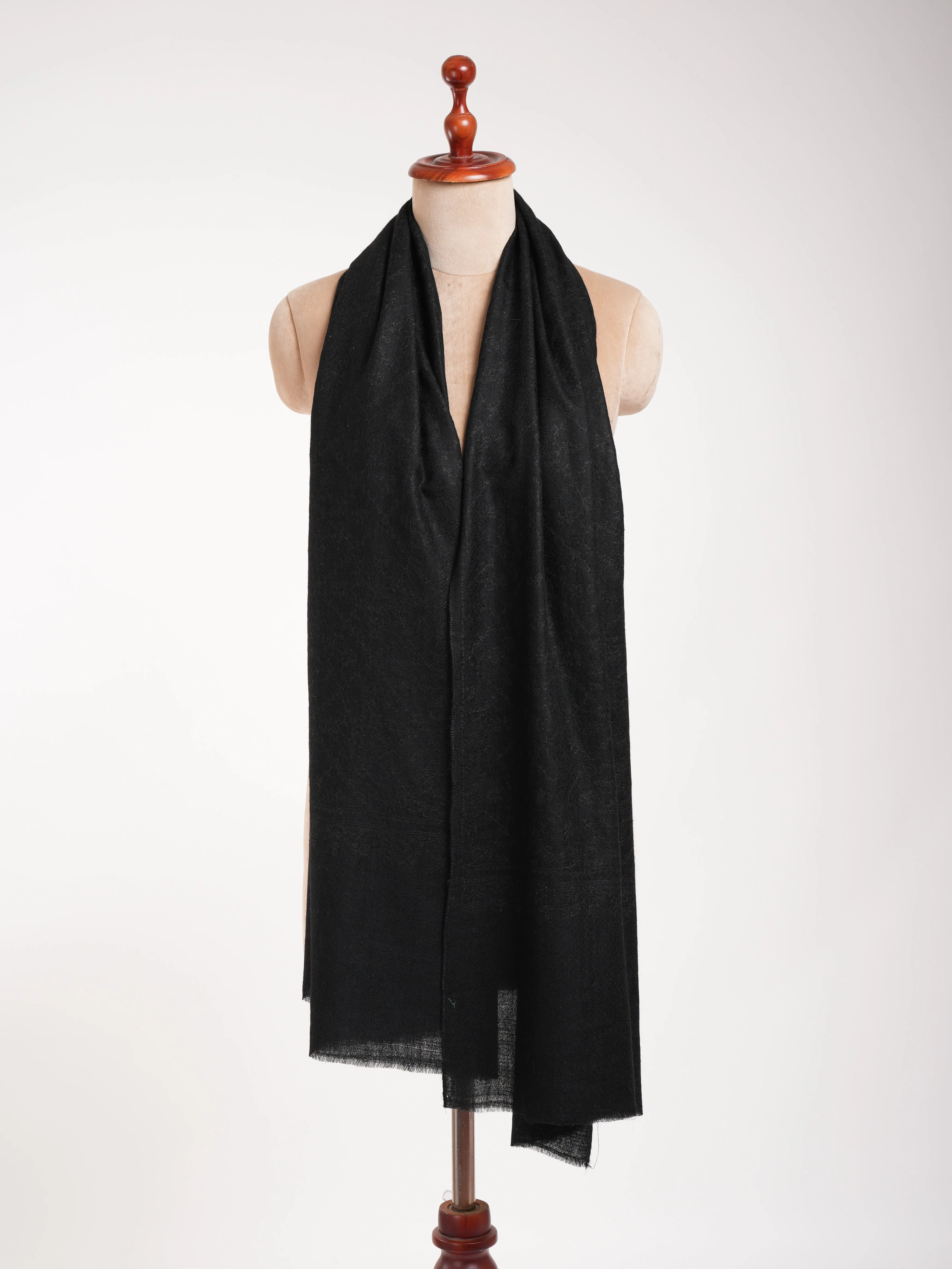 Black Cashmere Pashmina Scarf with Black Embroidery