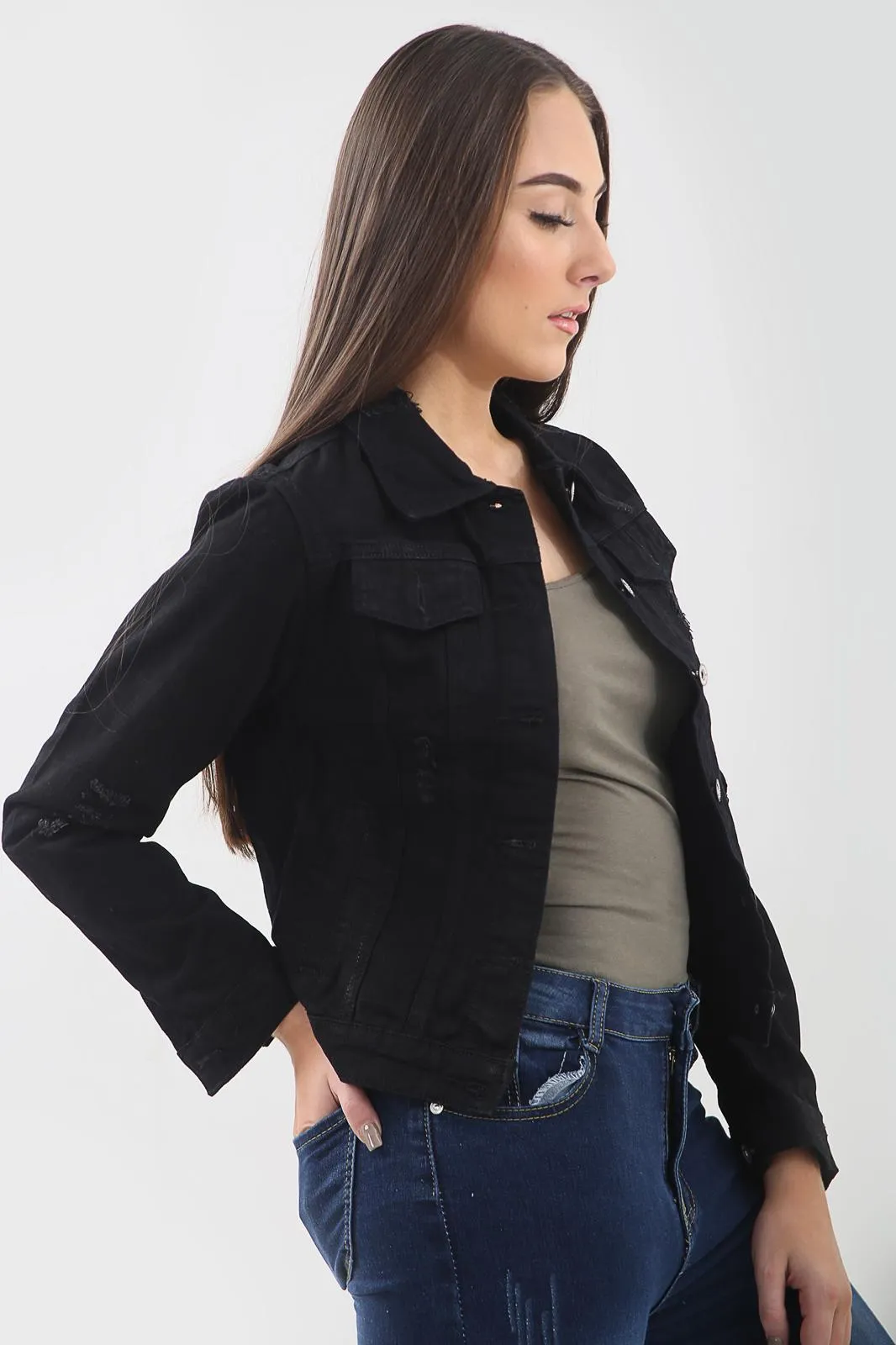 Black Distressed Denim Jacket