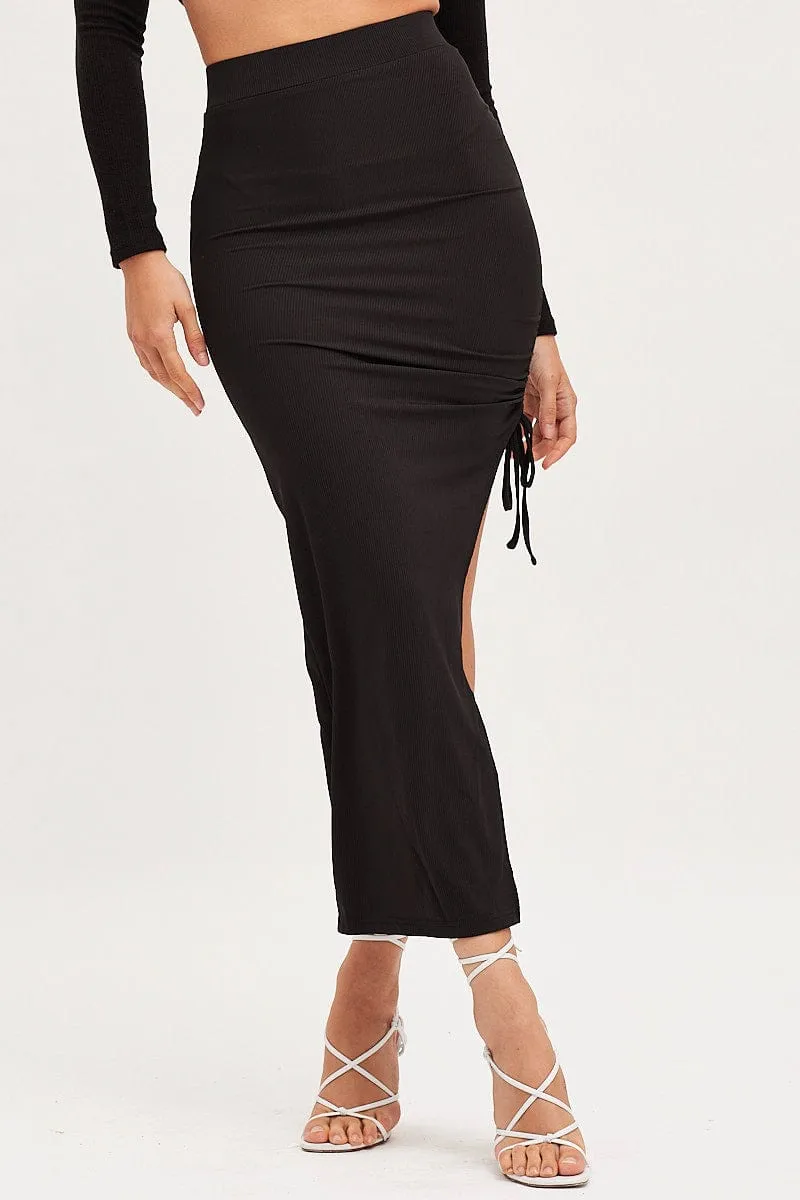 Black Maxi Skirt High Rise Side Split Pencil