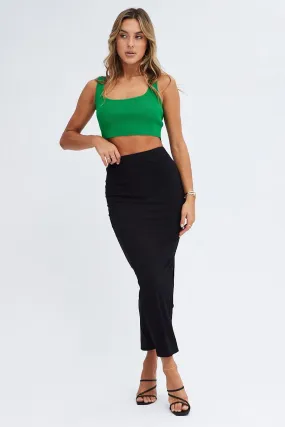 Black Midi Skirt High Rise Pencil Rib Jersey