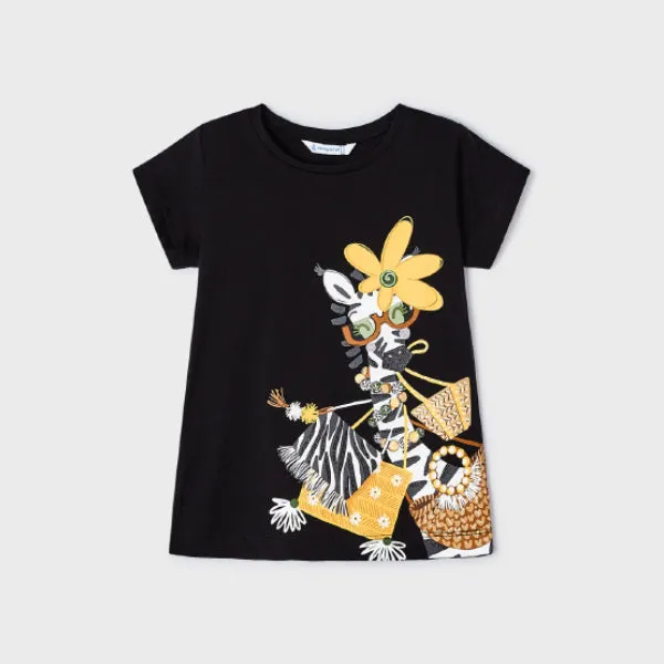 BLACK SHORT SLEEVE GRAPHIC PRINT T-SHIRT FOR GIRLS