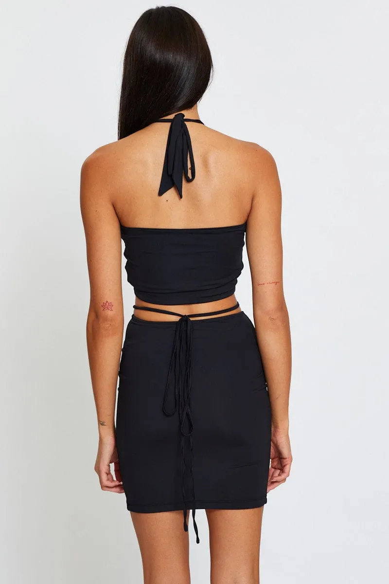 Black Waist Strap Pencil Mini Skirt