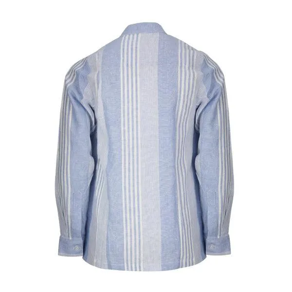 BLUE AND WHITE STRIPE LINEN LONG SLEEVE SHIRT