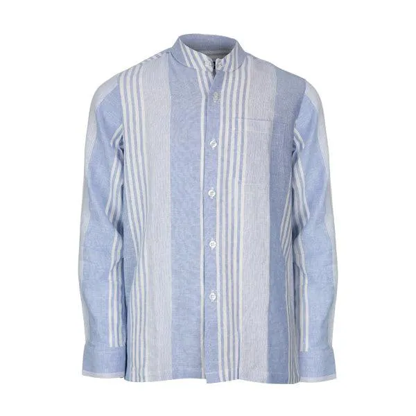 BLUE AND WHITE STRIPE LINEN LONG SLEEVE SHIRT