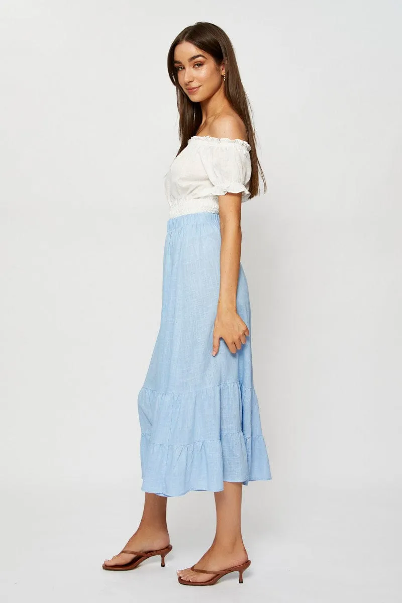 Blue Midi Skirt High Rise