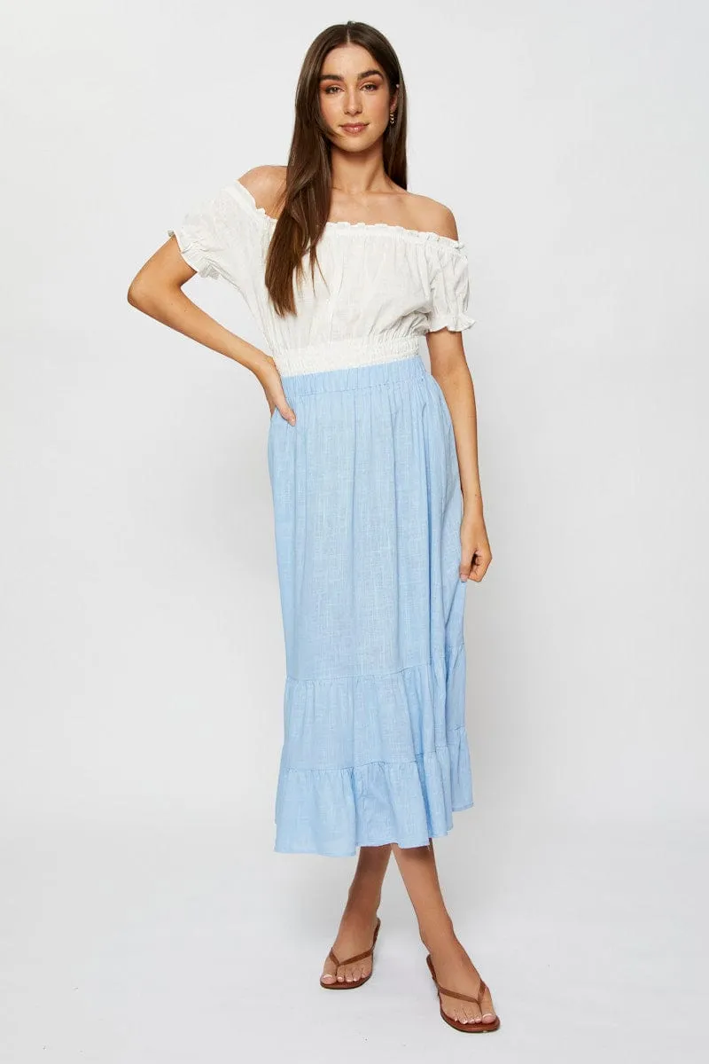 Blue Midi Skirt High Rise