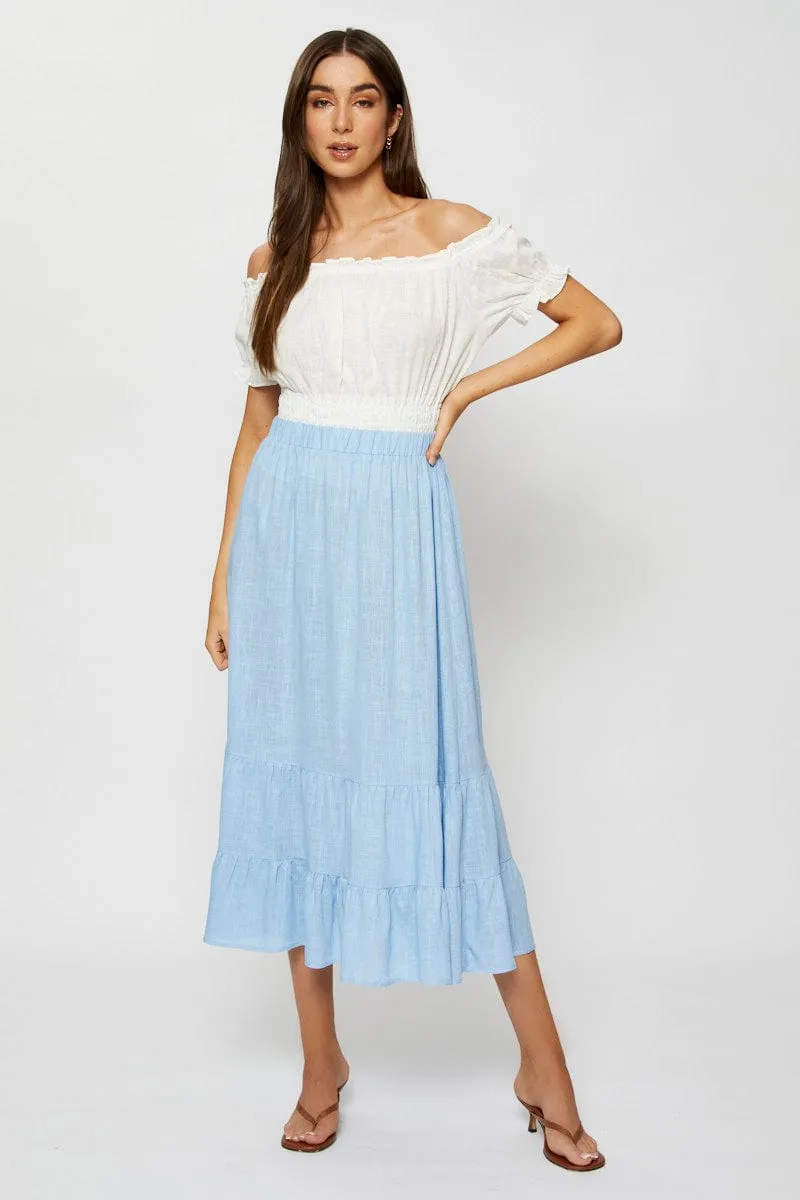 Blue Midi Skirt High Rise