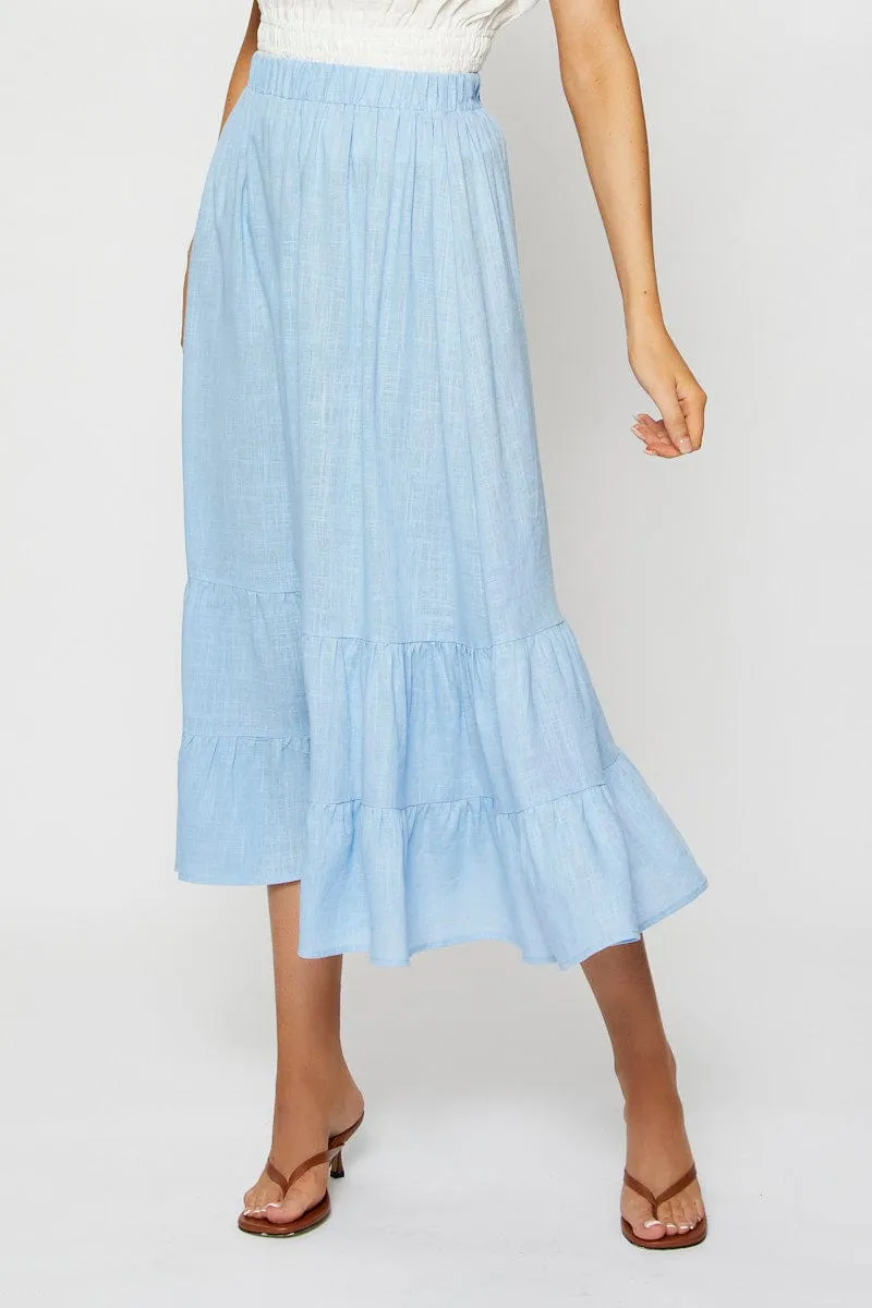 Blue Midi Skirt High Rise