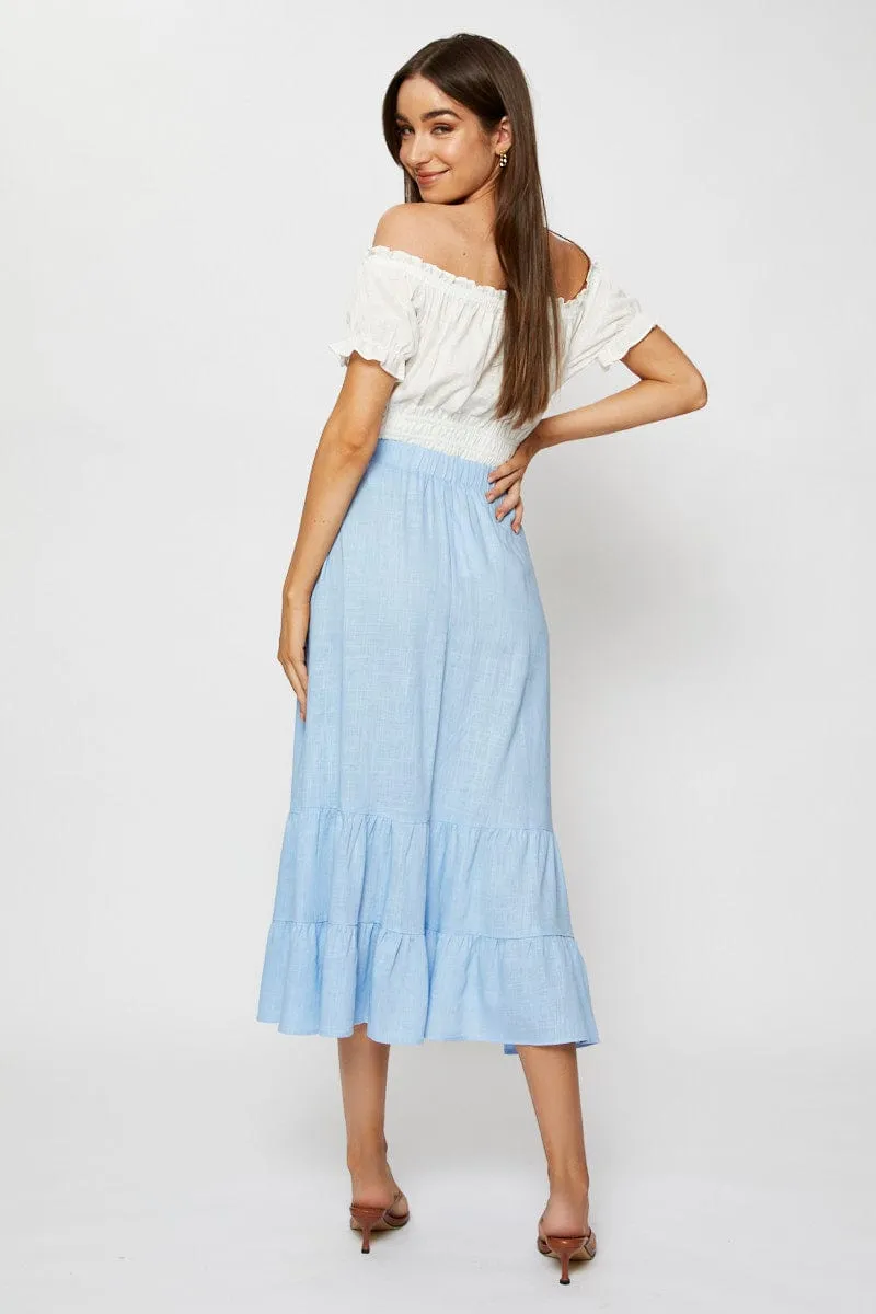 Blue Midi Skirt High Rise