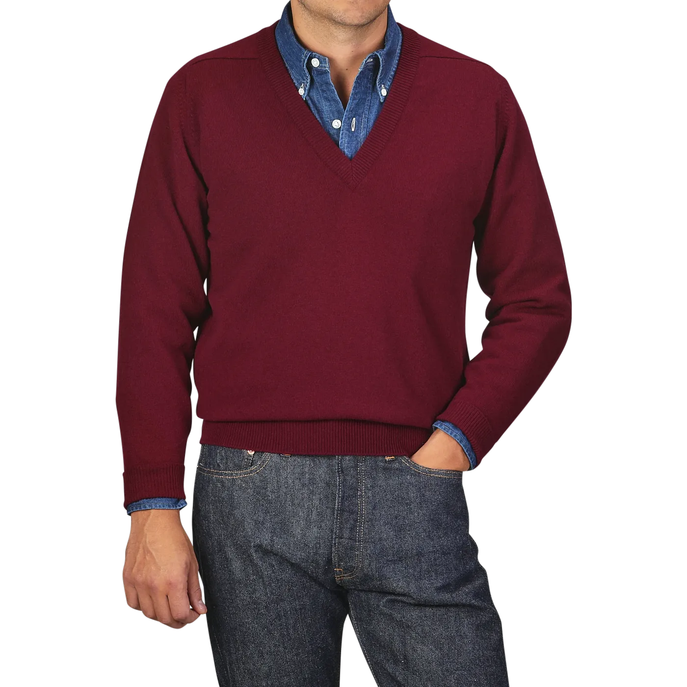 Bordeaux Deep V-Neck Lambswool Sweater