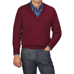 Bordeaux Deep V-Neck Lambswool Sweater