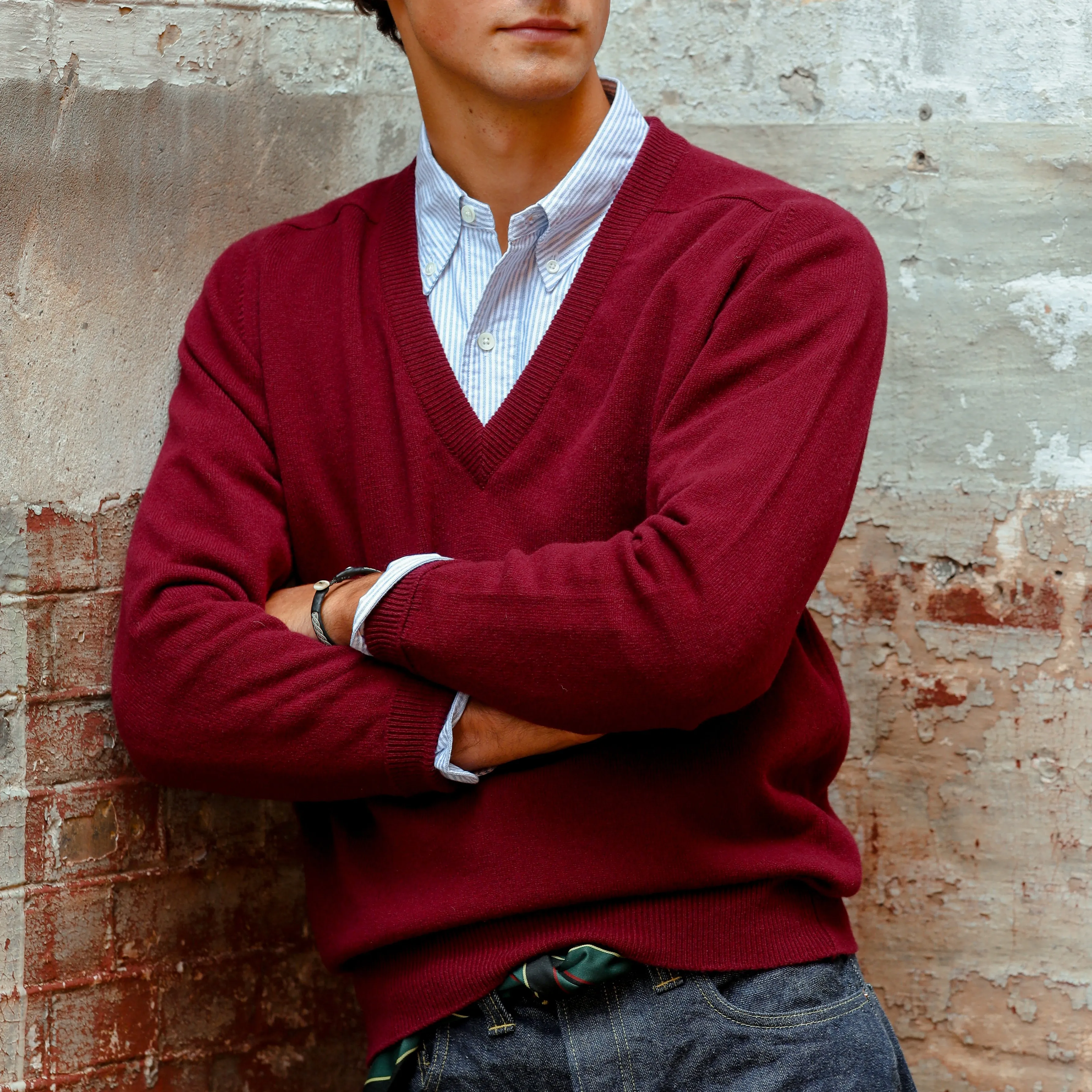 Bordeaux Deep V-Neck Lambswool Sweater