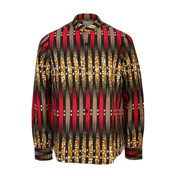 BOYS BROWN LONG-SLEEVE ANKARA SHIRT