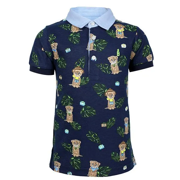 BOYS LARGE PRINT SHORT SLEEVE POLO - BLUE