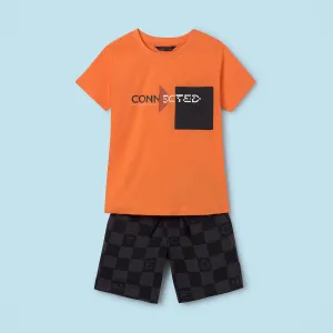 BOYS PEACH AND BLACK SHORT SET FOR BOYS