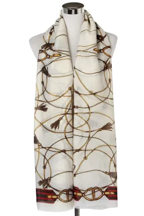 Buckle & Tassel Print Frayed Scarf - Off White