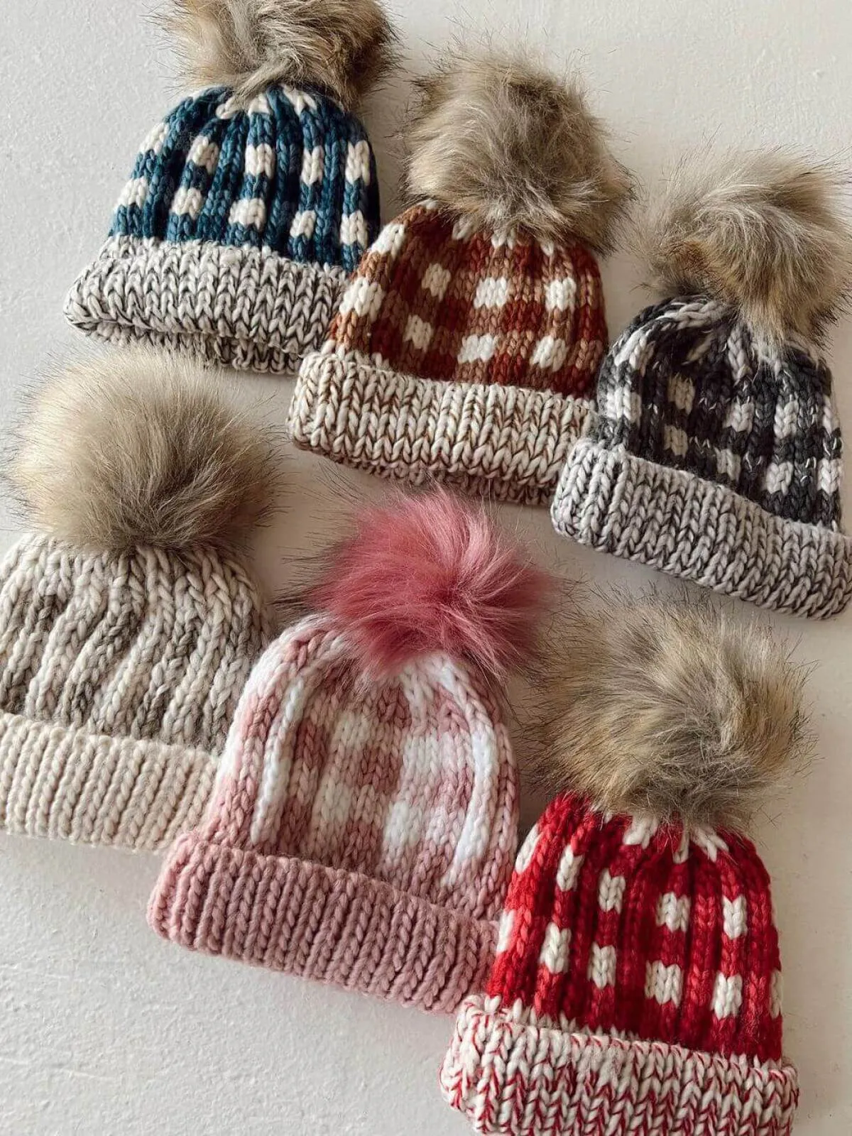 Buffalo Check Fur Pom Hat, Pebble