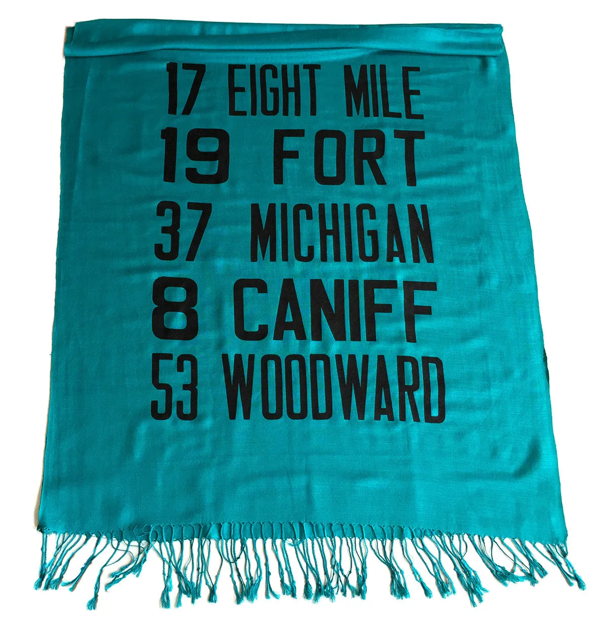 Bus Scroll Scarf: Detroit Main Routes linen weave pashmina