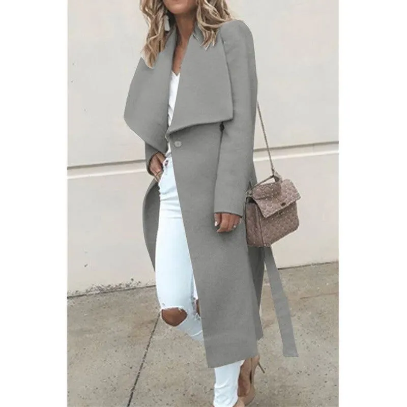 Button Lapel Collard Woolen Trench Coats