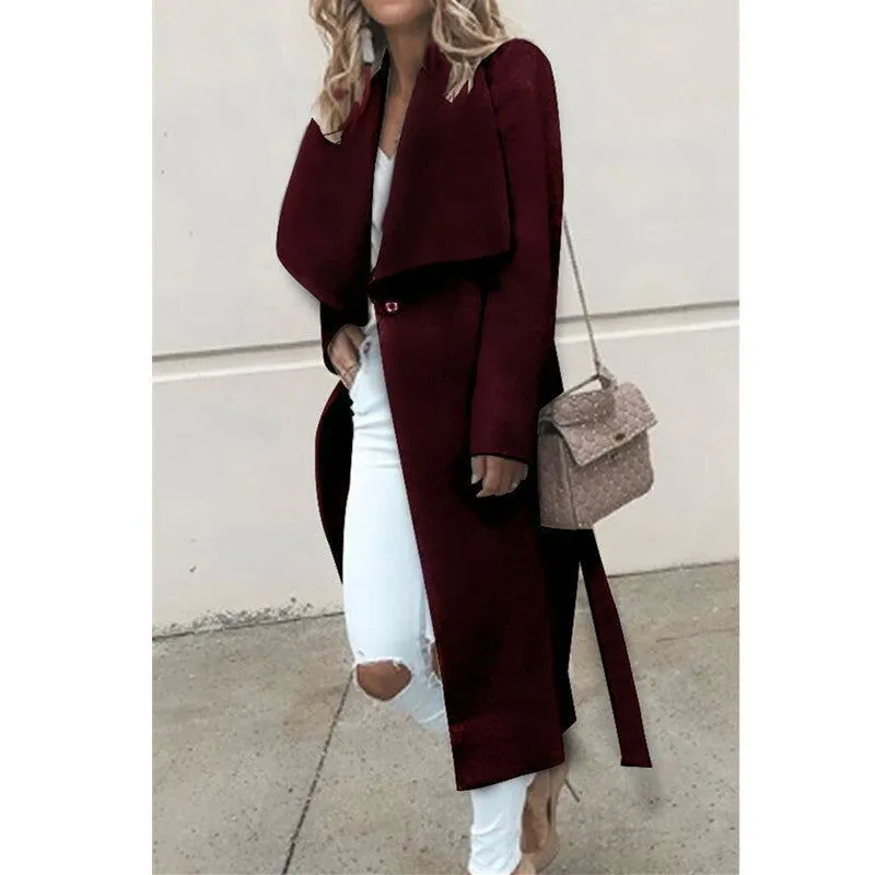 Button Lapel Collard Woolen Trench Coats