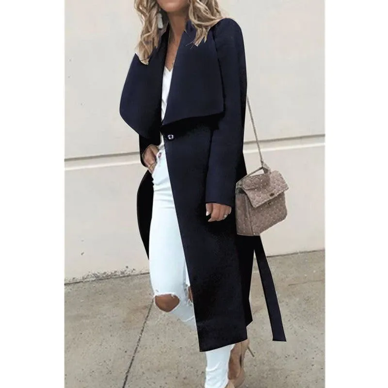 Button Lapel Collard Woolen Trench Coats