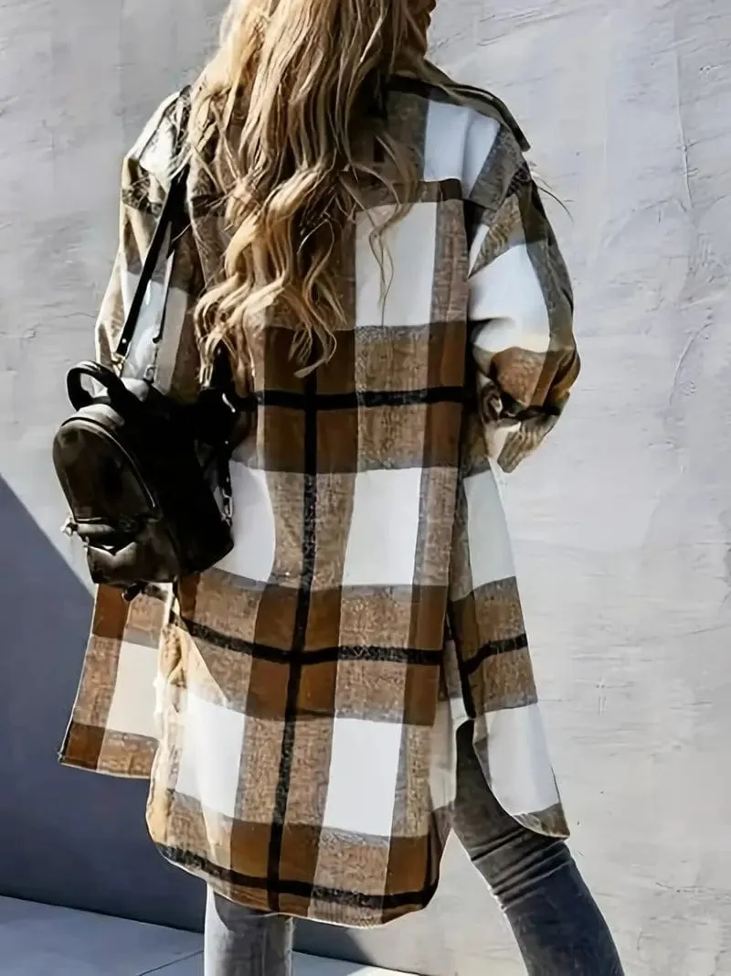 Casual Loose Fit Checkered Coat