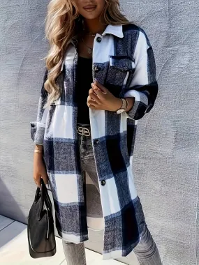 Casual Loose Fit Checkered Coat